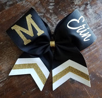 Custom Cheer Bow / Softball Bow / Dance Bow with Chevron Tail and 2 Names
