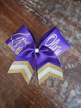Load image into Gallery viewer, Custom Cheer/ Softball/ Dance Bow with Chevron Tail and 2 Names
