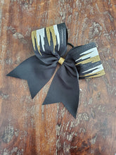 Load image into Gallery viewer, Black Gold and White Paint Drip Cheer Bow
