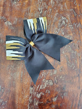 Load image into Gallery viewer, Black Gold and White Paint Drip Cheer Bow
