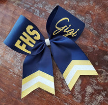 Load image into Gallery viewer, Custom Cheer/ Softball/ Dance Bow with Chevron Tail and 2 Names
