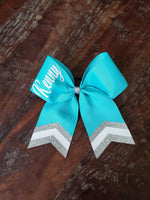 Custom Green/Pink Cheer Bow /Dance Bow /Softball Bow with Name