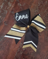 Striped Tick Tock Cheer bow/ Softball Bow/Dance Bow with Name.