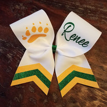 Load image into Gallery viewer, Custom Cheer/ Softball/ Dance Bow with Chevron Tail and 2 Names
