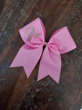 Load image into Gallery viewer, Cancer Awareness Ribbon Cheer/Dance/Softball bow.
