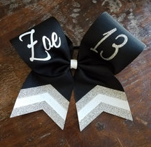 Load image into Gallery viewer, Custom Cheer/ Softball/ Dance Bow with Chevron Tail and 2 Names
