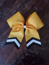 Load image into Gallery viewer, Yellow gold hair bow with black and white chevrons
