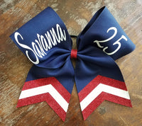 Custom Cheer Bow / Softball Bow / Dance Bow with Chevron Tail and 2 Names