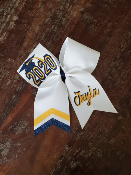 Senior Chevron Tail Cheer Bow/Graduation Bow wirh Name