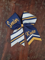 Striped Tick Tock Cheer bow/ Softball Bow/Dance Bow with Name.