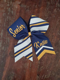 Striped Tick Tock Cheer bow/ Softball Bow/Dance Bow with Name.