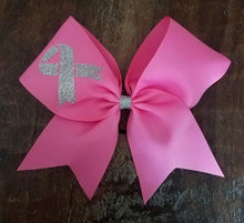 Load image into Gallery viewer, Cancer Awareness Ribbon Cheer/Dance/Softball bow.
