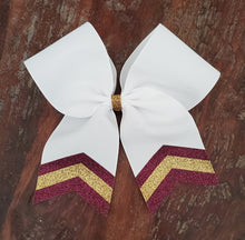 Load image into Gallery viewer, White hair bow with burgundy and gold chevrons
