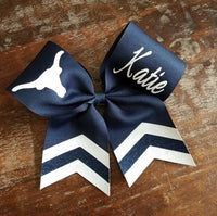 Custom Cheer Bow / Softball Bow / Dance Bow with Chevron Tail and 2 Names