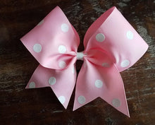 Load image into Gallery viewer, Polka Dot Cheer/Dance/Softball Bow with name.
