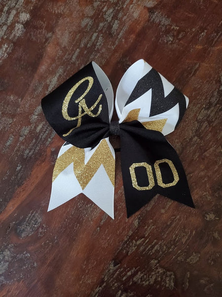 Custom Half Fabric/Half Chevron Cheer Bow/Softball Bow/Dance Bow with 2 names