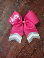 Custom Green/Pink Cheer Bow /Dance Bow /Softball Bow with Name