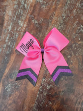 Load image into Gallery viewer, Custom Green or Pink Cheer/Dance /Softball Bow with Name
