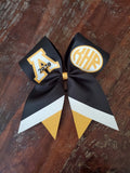 Custom Cheer Bow/Senior Bow/Softball Bow/ with Name and Striped tail
