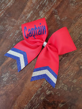 Load image into Gallery viewer, Custom Red/Maroon Cheer/Dance/Softball Bow with Name and chevrons
