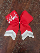 Load image into Gallery viewer, Custom Red/Maroon Cheer/Dance/Softball Bow with Name and chevrons
