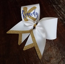 Load image into Gallery viewer, T-Chevron Tail Cheer/Softball/Dance Bow with 2 names.
