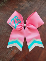 Custom Green/Pink Cheer Bow /Dance Bow /Softball Bow with Name