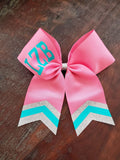 Custom Green/Pink Cheer Bow /Dance Bow /Softball Bow with Name