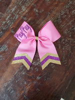 Custom Green/Pink Cheer Bow /Dance Bow /Softball Bow with Name