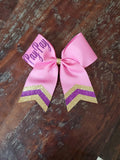 Custom Green/Pink Cheer Bow /Dance Bow /Softball Bow with Name