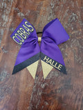 Custom Cheer Bow/Senior Bow/Softball Bow/ with Name and Striped tail
