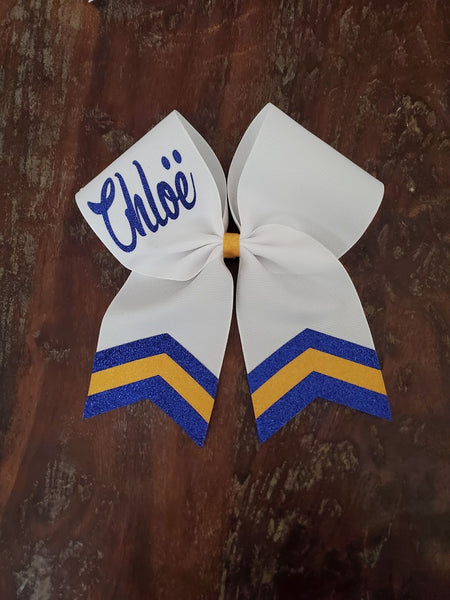 Custom White Cheer Bow/Dance Bow/Softball Bow with Name