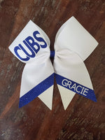 Custom Cheer Bow/Senior Bow/Softball Bow/ with Name and Striped tail