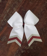 Load image into Gallery viewer, White hair bow with burgundy and silver chevrons
