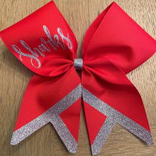 Load image into Gallery viewer, T-Chevron Tail Cheer/Softball/Dance Bow with 2 names.
