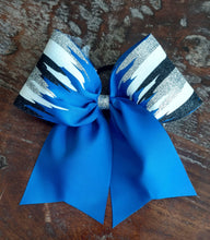Load image into Gallery viewer, Blue, Black, White and Silver Paint Drip Cheer Bow
