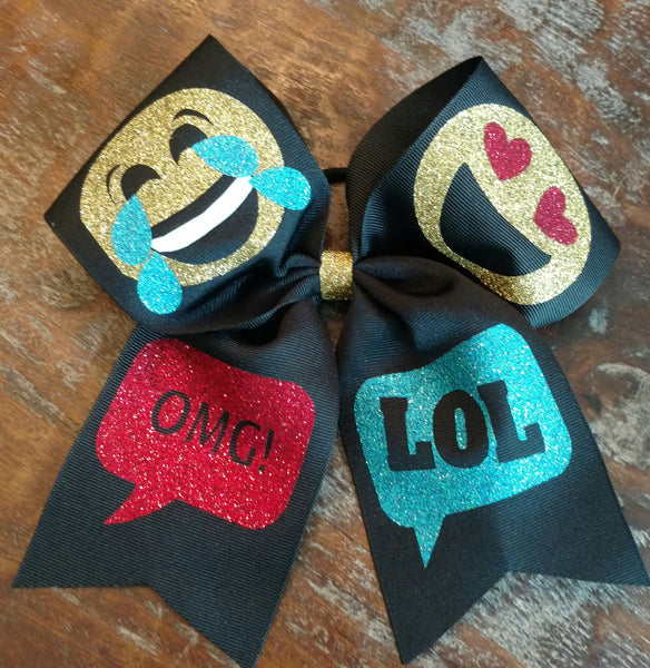 Emoji Cheer Bow / Softball Bow / Dance Bow / LOL Cheer Bow / OMG Cheer Bow