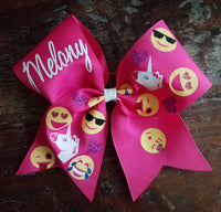 Emoji Cheer Bow / Dance Bow / Softball Bow with Name