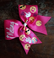 Emoji Cheer Bow / Dance Bow / Softball Bow with Name