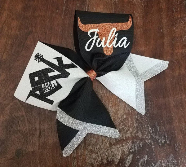 Tick Tock Chevron Tail Cheer Bow/Softball Bow/Dance Bow with Name