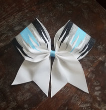 Load image into Gallery viewer, Blue, Black, White and Silver Paint Drip Cheer Bow
