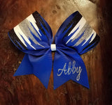 Blue, Black, White and Silver Paint Drip Cheer Bow/Dance Bow/Softball Bow