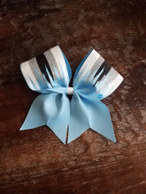 Load image into Gallery viewer, Blue, Black, White and Silver Paint Drip Cheer Bow
