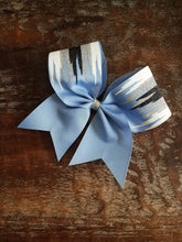 Load image into Gallery viewer, Blue, Black, White and Silver Paint Drip Cheer Bow

