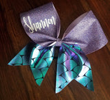 Mermaid Tail Cheer Bow / Disney Bow / Purple and Green Metallic Bow