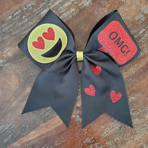 Emoji Heart Eyes/Love Cheer Bow