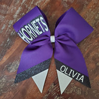 Custom Cheer Bow/Senior Bow/Softball Bow/ with Name and Striped tail