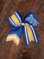 Striped Chevron Tail Cheer Bow/Softball Bow/Dance Bow with Name