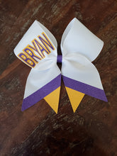 Load image into Gallery viewer, Custom Cheer/Senior/Softball Bow with Name and Striped tail
