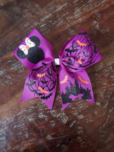 Load image into Gallery viewer, Mouse Halloween Cheer Bow with spiderweb
